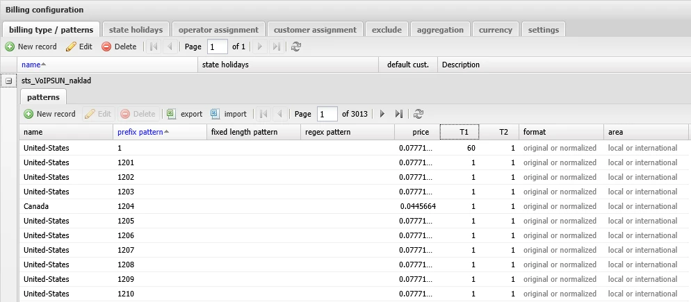 Billing Price Table Configuration
