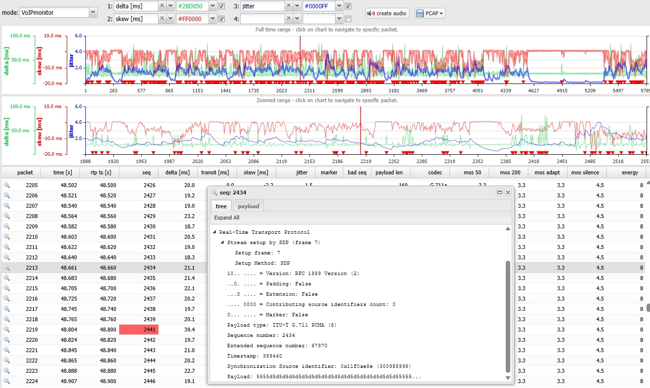 Detailed RTP packet analysis - Wireshark-like view